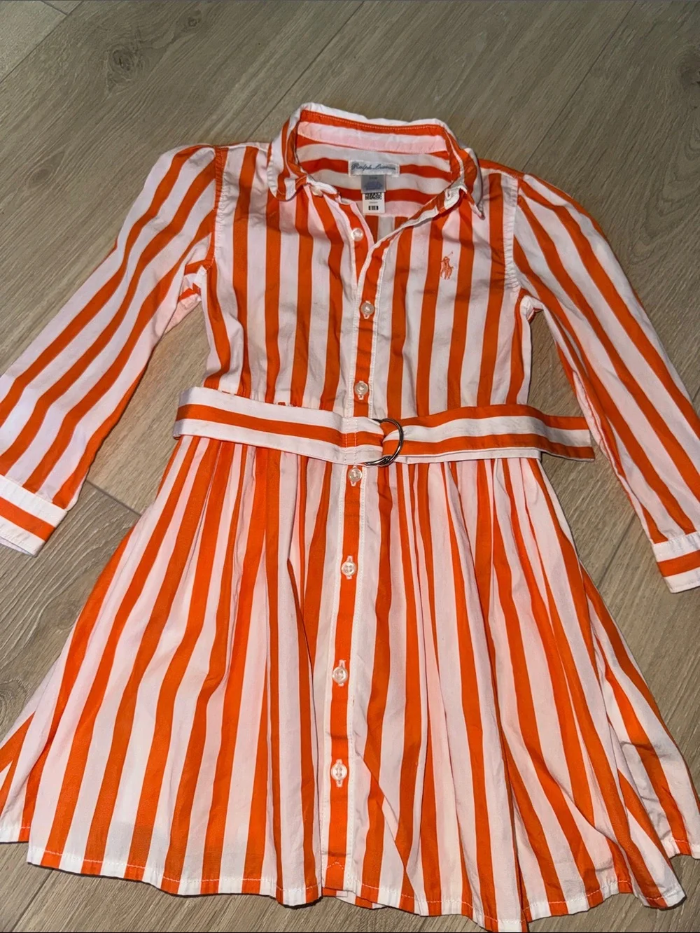 Ralph Lauren Orange & White Striped Button-Front Kids Pajama Dress with Bloomers